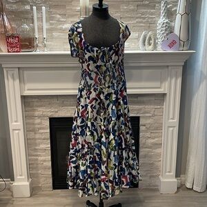 Grace Elements Off Shoulder Fit & Flare Smocked Elastic Waist Full Circle Midi L